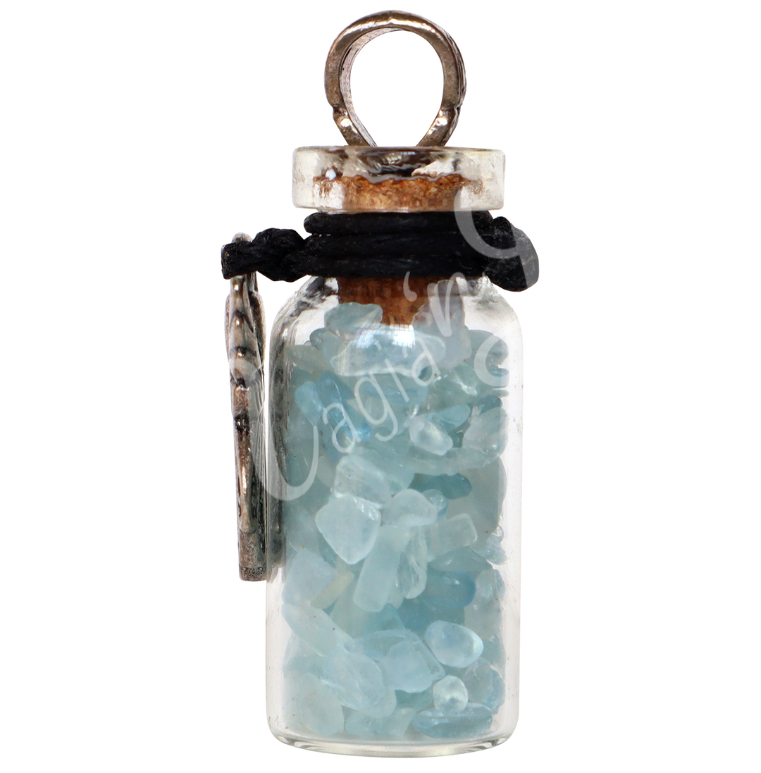 Necklace Aquamarine Chips in Bottle 1.5″H