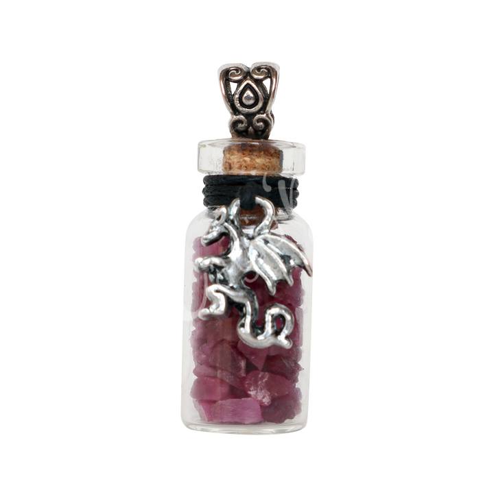 Necklace Ruby Chips in Bottle w Dragon