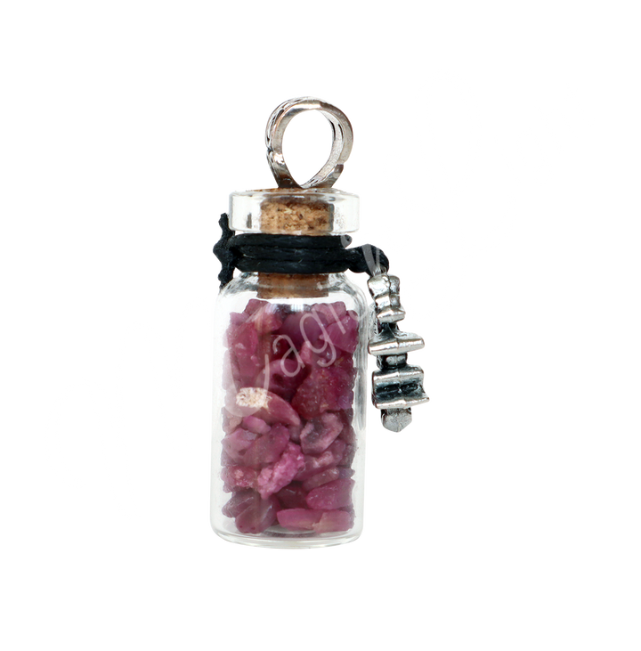 Necklace Ruby Chips in Bottle w Dragon
