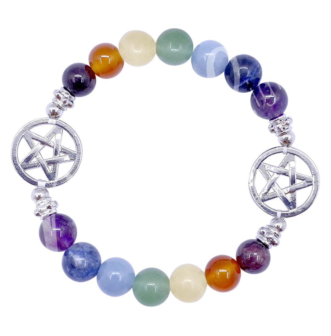 Bracelet Chakra with Pentacle Charms (8-8.5 mm) 7.15-7.25"