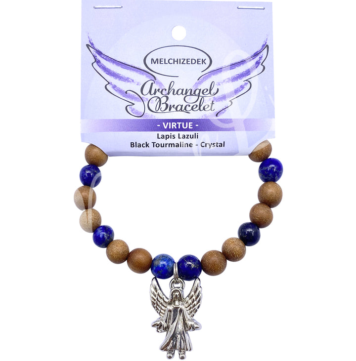 Bracelet Wood Archangel Melchizedek Virtue Lapis Lazuli (8-8.5mm) 7.15-7.25"