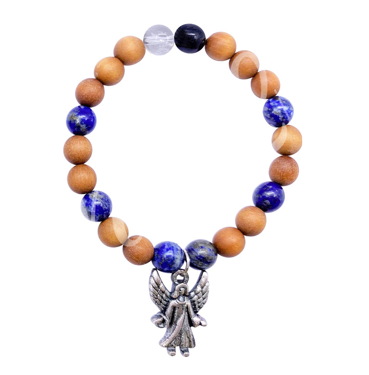 Bracelet Wood Archangel Melchizedek Virtue Lapis Lazuli (8-8.5mm) 7.15-7.25"