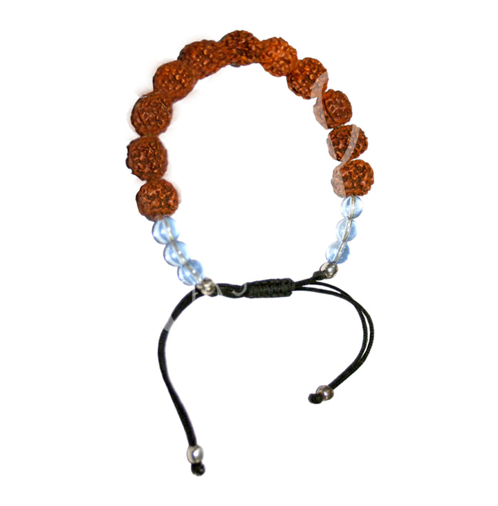 Bracelet Adjustable Rudraksha & Crystal Quartz (12mm)