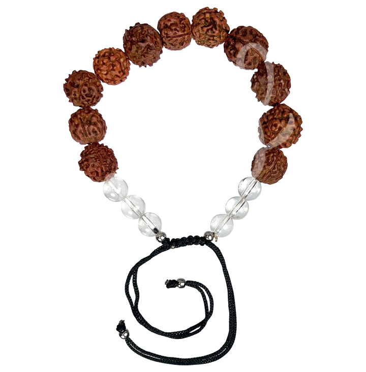 Bracelet Adjustable Rudraksha & Crystal Quartz (12mm)