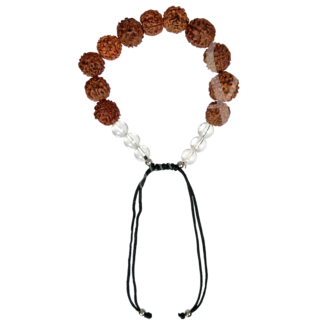 Bracelet Adjustable Rudraksha & Crystal Quartz (12mm)
