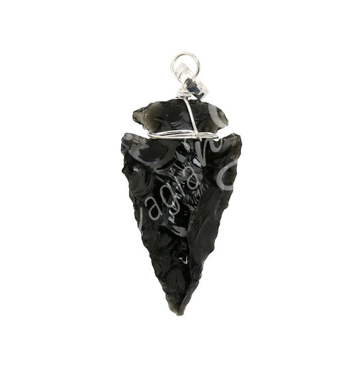 Pendant Arrowhead Black Obsidian Wire Wrap 1.5-2.25″