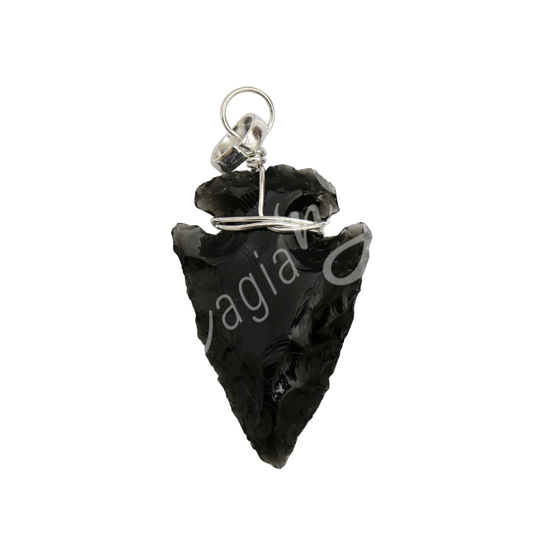 Pendant Arrowhead Black Obsidian Wire Wrap 1.5-2.25″