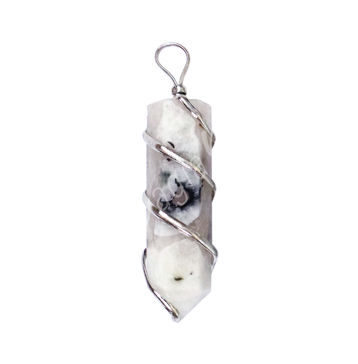 Pendant Rainbow Moonstone Point w Twisted Wire