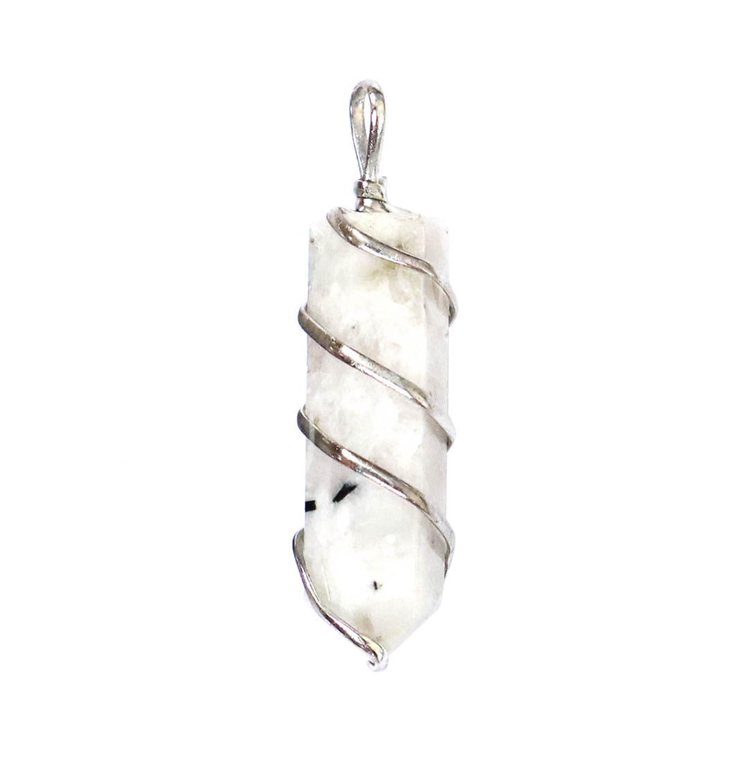 Pendant Rainbow Moonstone Point w Twisted Wire