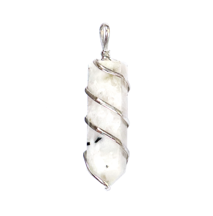Pendant Rainbow Moonstone Point w Twisted Wire