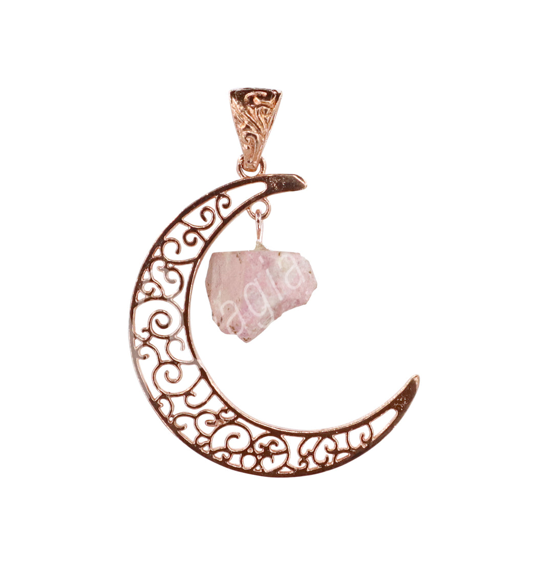 Pendant Moon with Hanging Rhodonite 2″