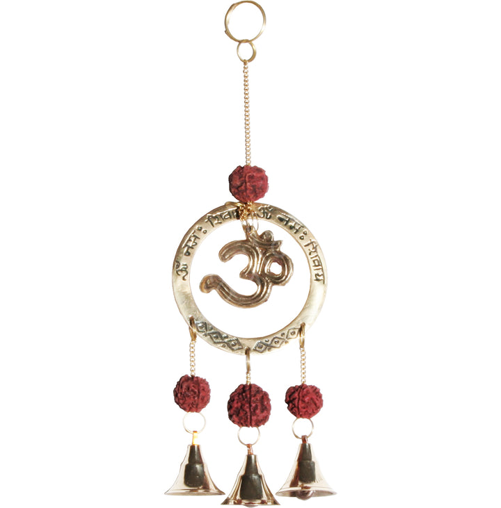 Colgante OM con Rudraksha y 3 campanas