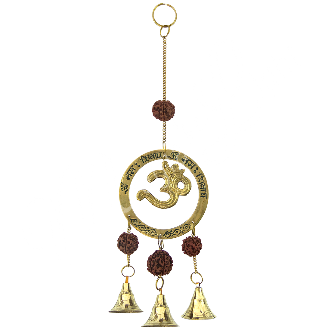 Colgante OM con Rudraksha y 3 campanas