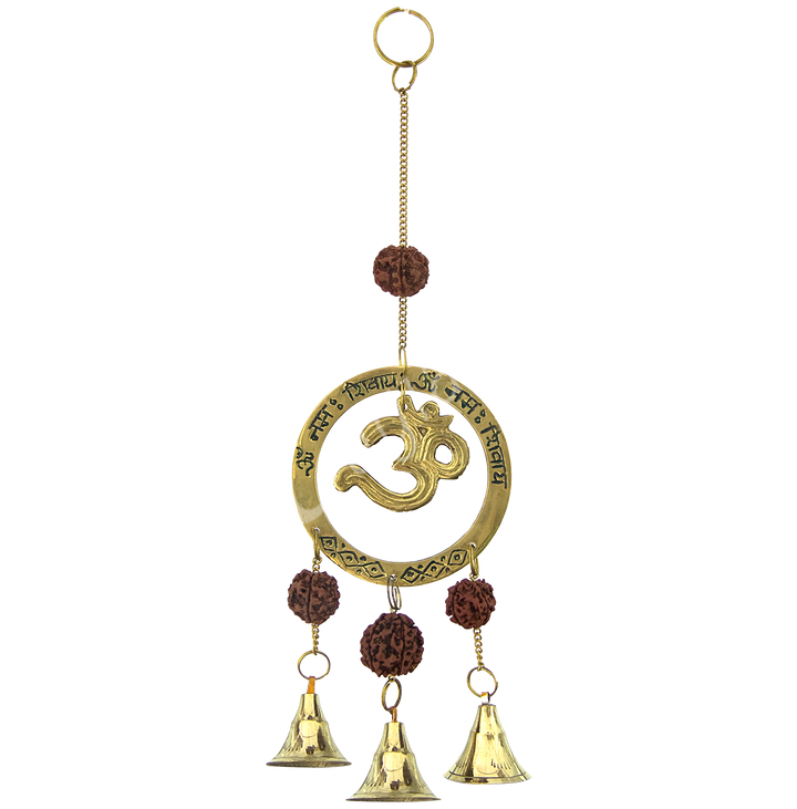 Colgante OM con Rudraksha y 3 campanas