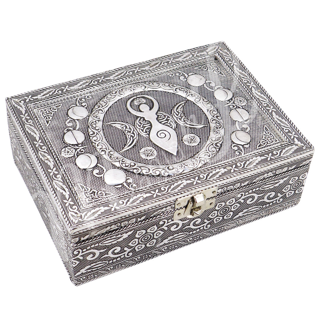 Caja de Metal Blanco con Diosa de la Luna 5 X 7″