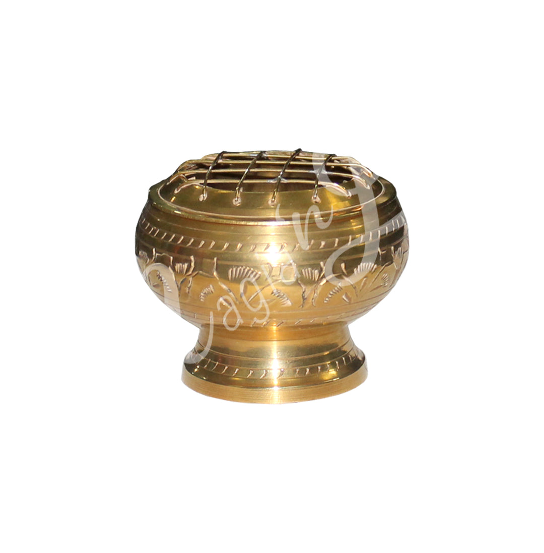 INCENSE HOLDER BRASS, GOLD BOWL WITH GRID 2″