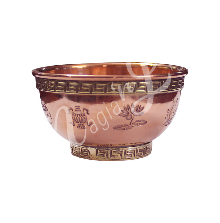 OFFERING BOWL COPPER 8 AUSPICIOUS SYMBOL 3″DIA