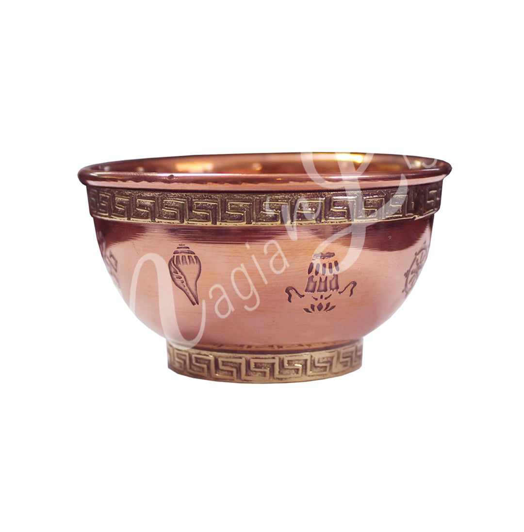 Offering Bowl Copper 8 Auspicious Symbols 3"dia.