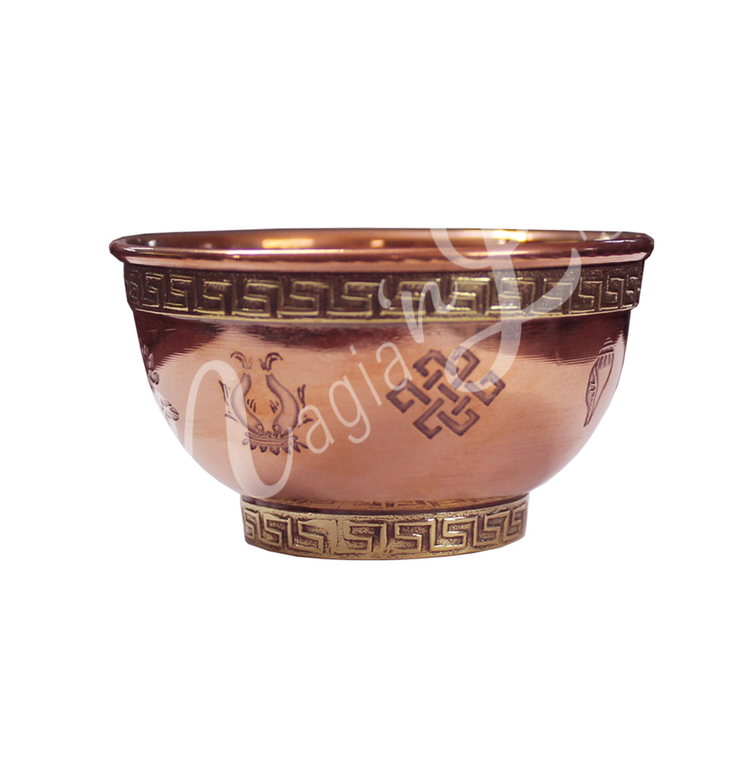 Offering Bowl Copper 8 Auspicious Symbols 3"dia.