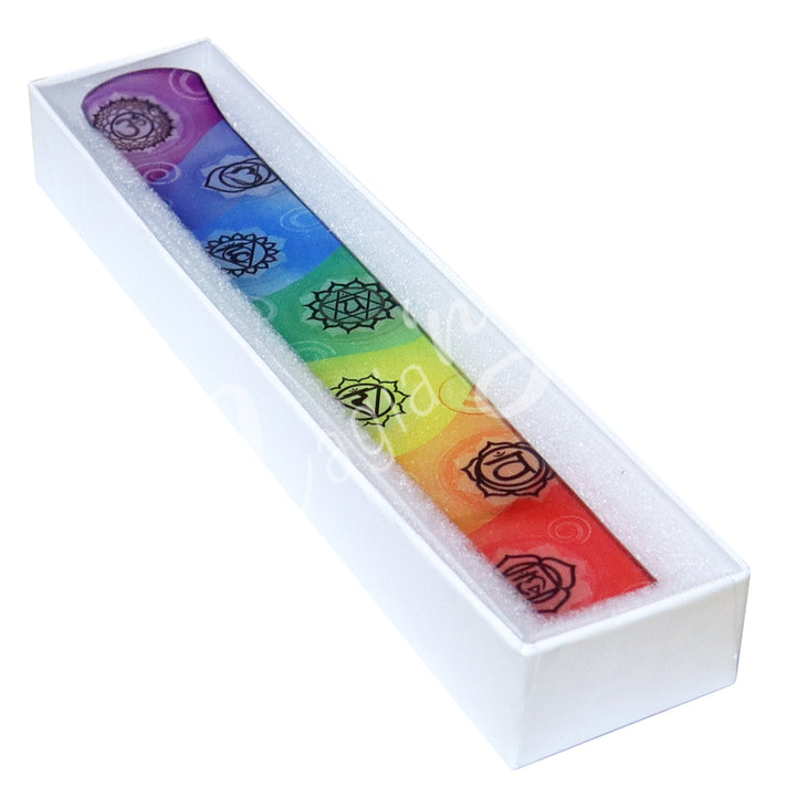 INCENSE HOLDER GLASS PRINTED CHAKRA 10 X 1.5″