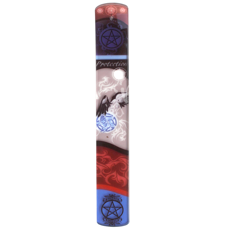 INCENSE HOLDER GLASS PRINTED RAVEN PENTACLE 10 X 1.5″