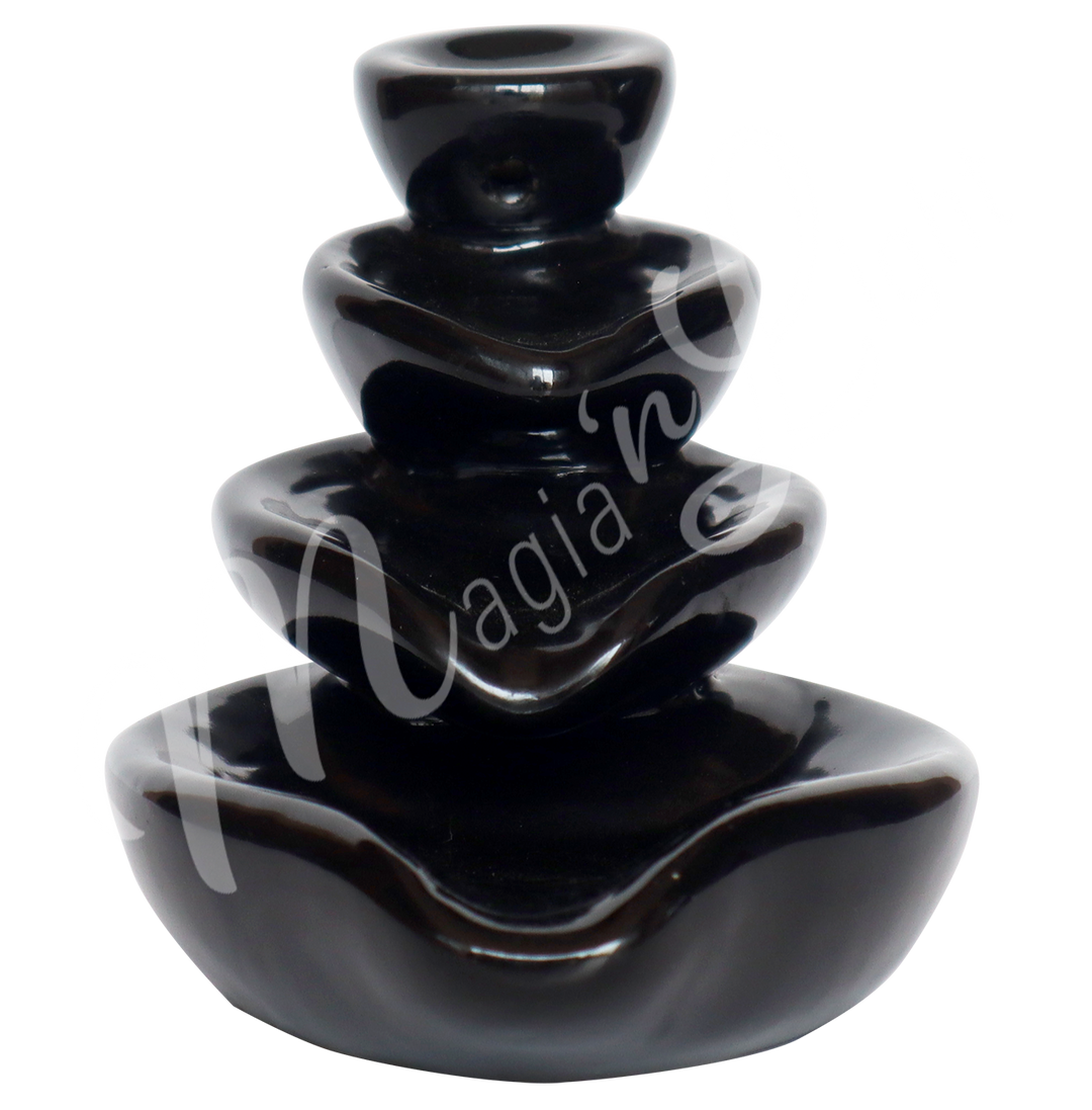 Backflow Cone Burner Black Ceramic Triple Leaves