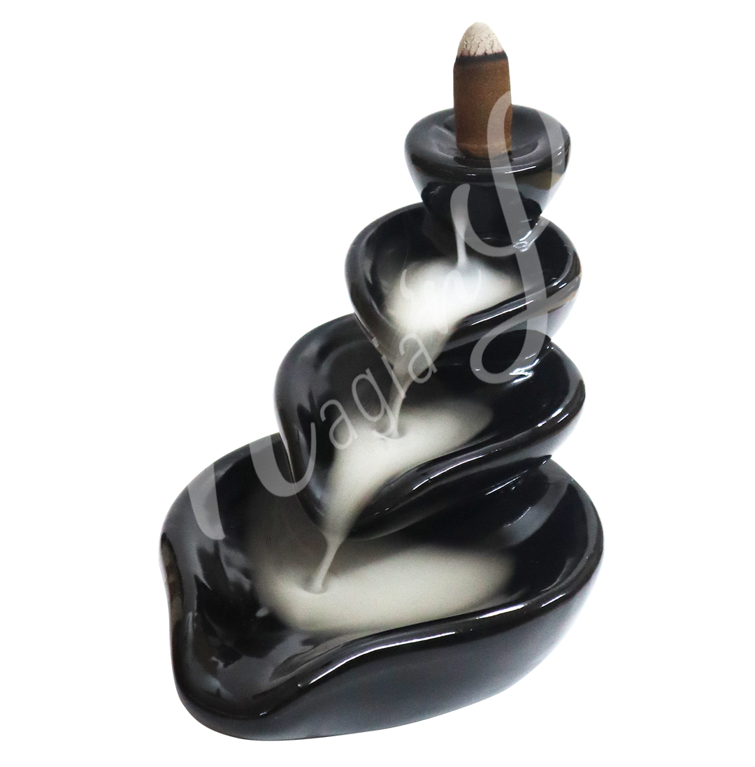 Backflow Cone Burner Black Ceramic Triple Leaves