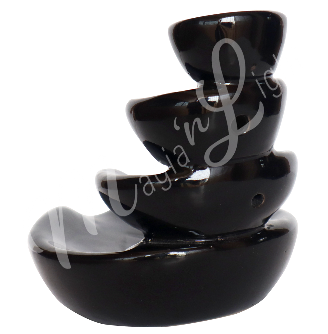 Backflow Cone Burner Black Ceramic Triple Leaves