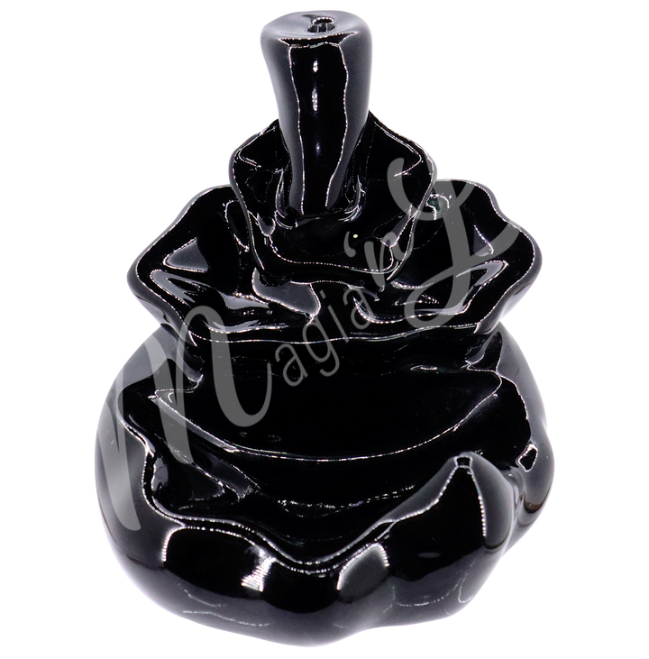 Backflow Cone Burner Black Ceramic Lotus