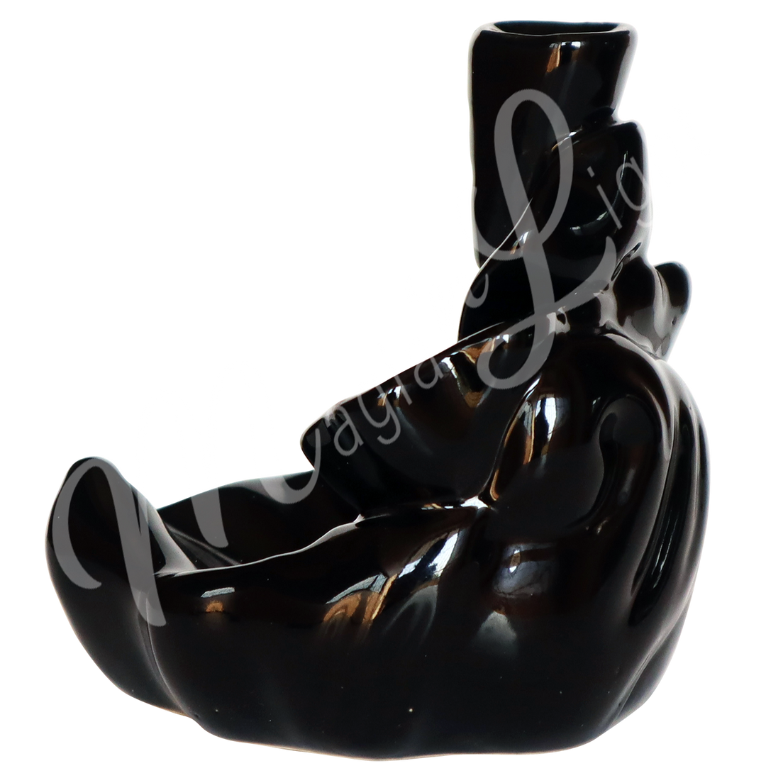 Backflow Cone Burner Black Ceramic Lotus