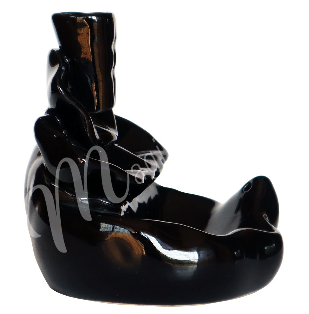 Backflow Cone Burner Black Ceramic Lotus