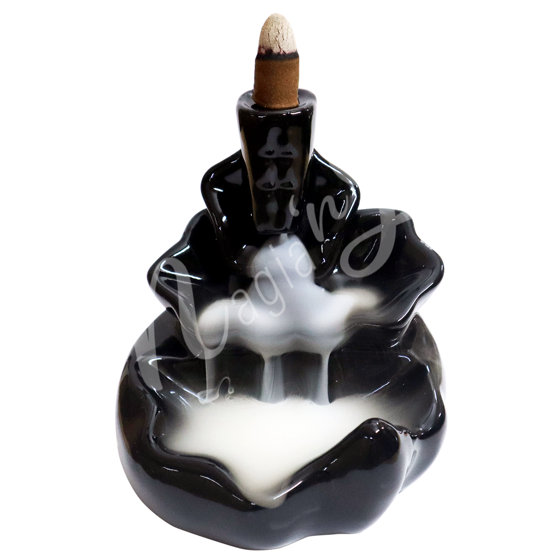 Backflow Cone Burner Black Ceramic Lotus