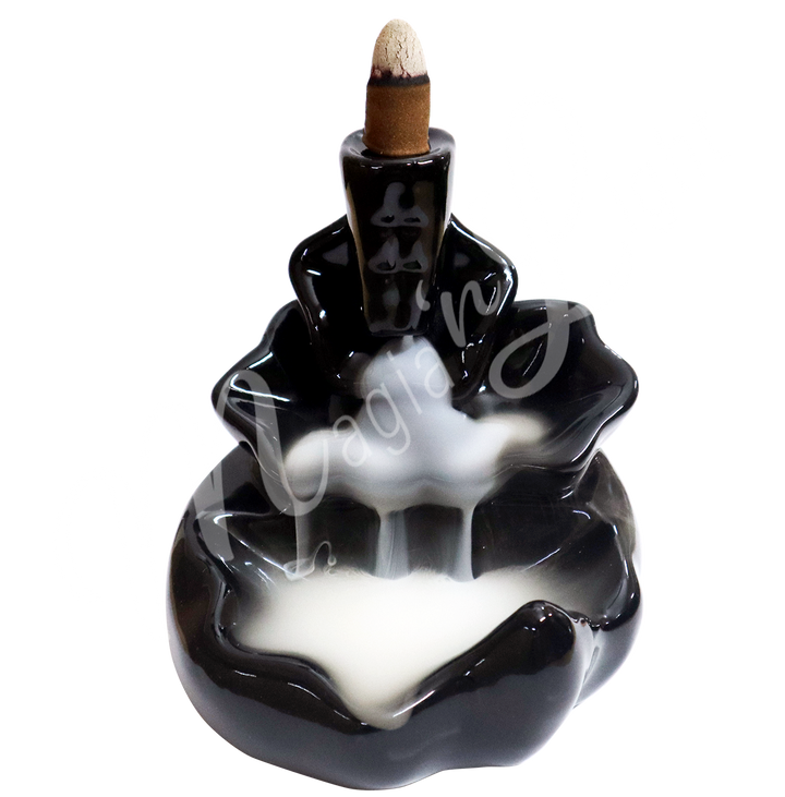 Backflow Cone Burner Black Ceramic Lotus