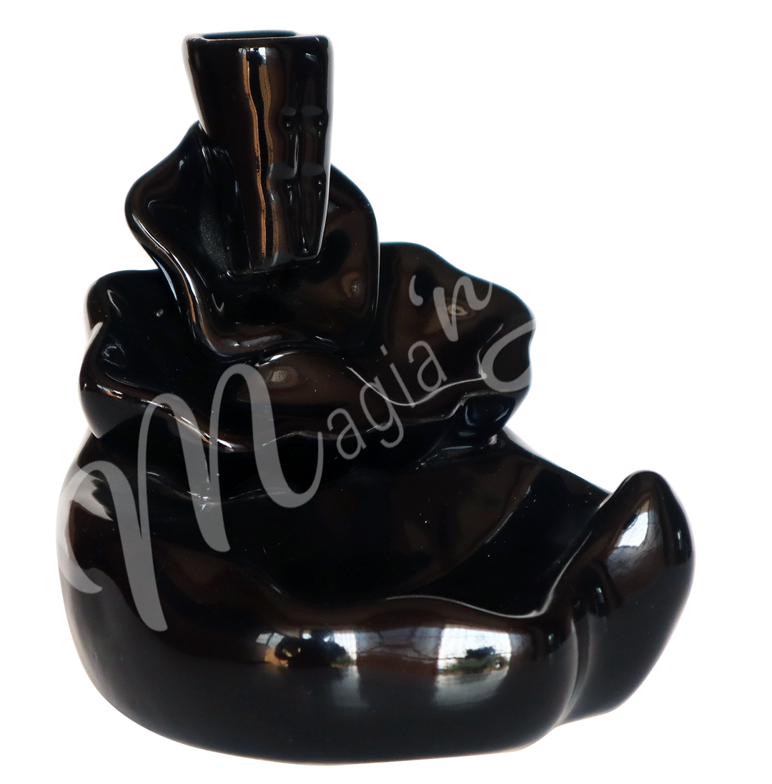 Backflow Cone Burner Black Ceramic Lotus