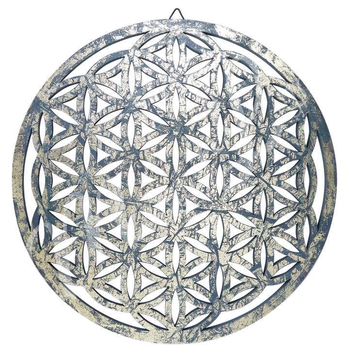 Wall Plaque Gold & Green Flower of Life 13.5"