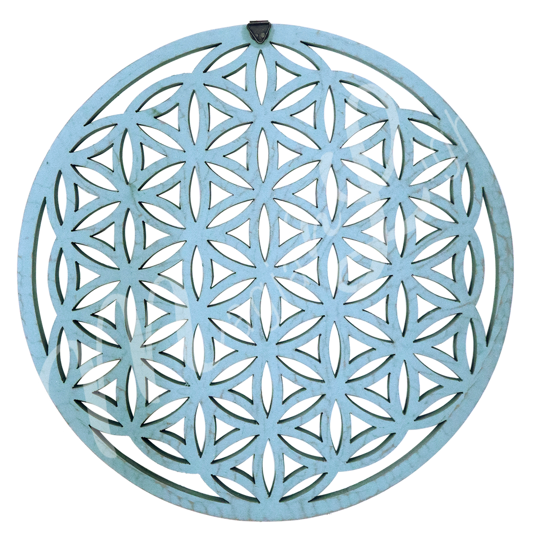 Wall Plaque Gold & Green Flower of Life 13.5"