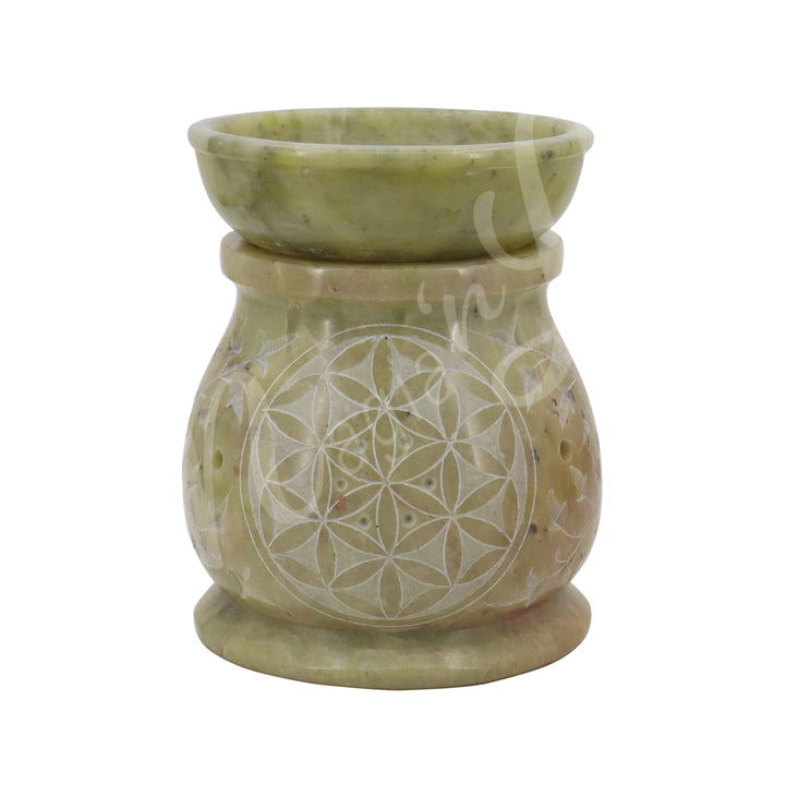 Oil Burner Natural Soapstone w Flower of Life