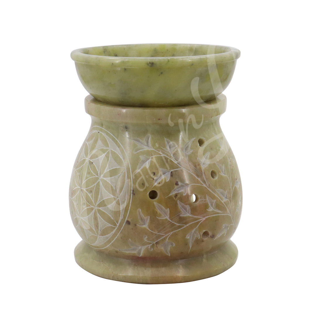 Oil Burner Natural Soapstone w Flower of Life