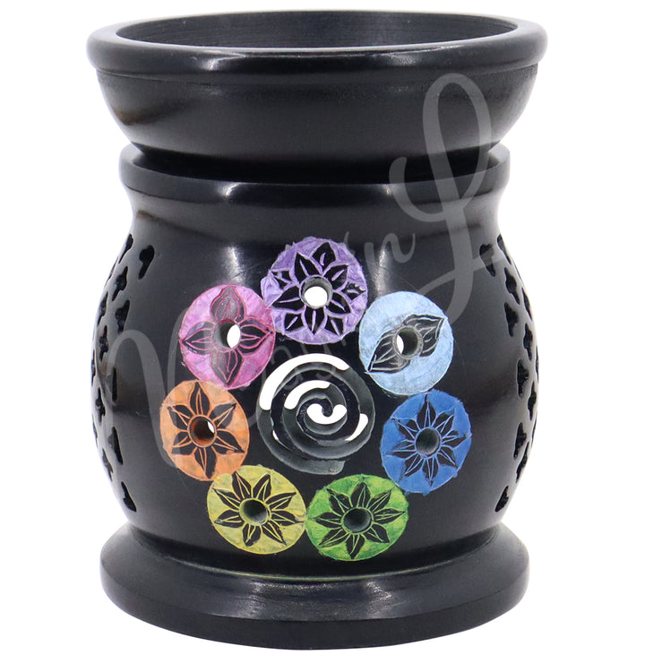 Oil burner Black Soapstone Chakras