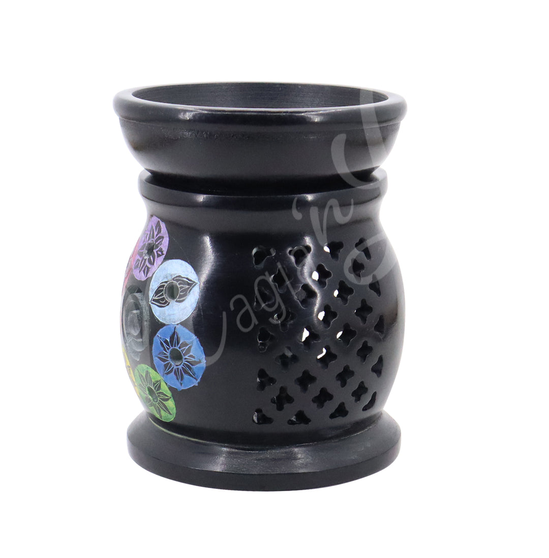 Oil burner Black Soapstone Chakras