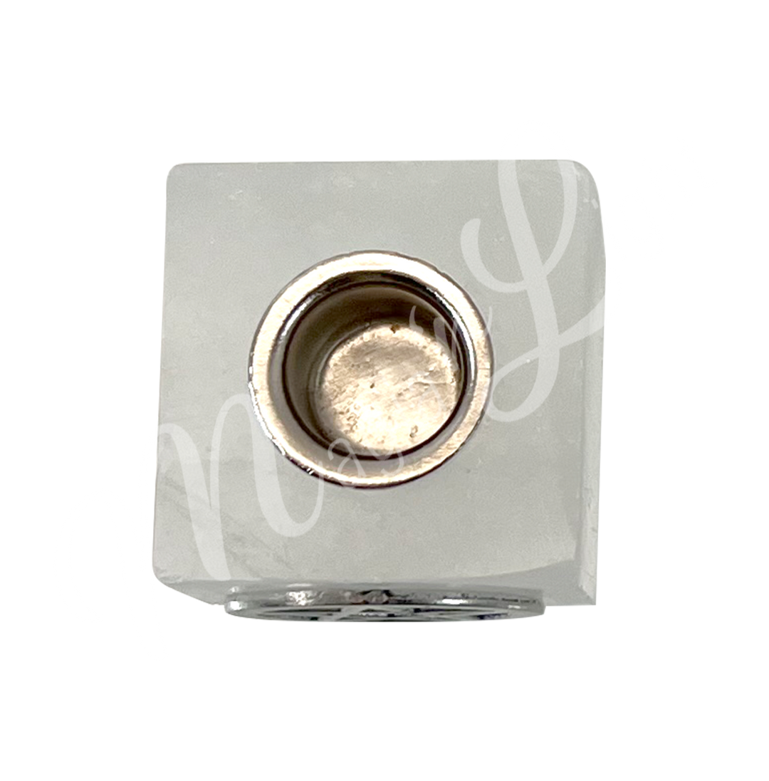 Mini Candle Holder Selenite w Pentacle