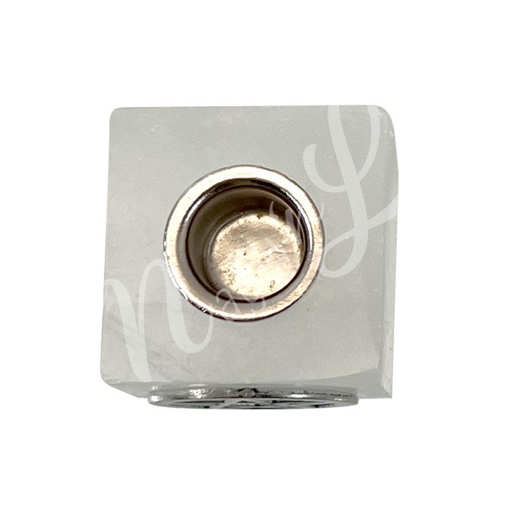 Mini Candle Holder Selenite w Pentacle