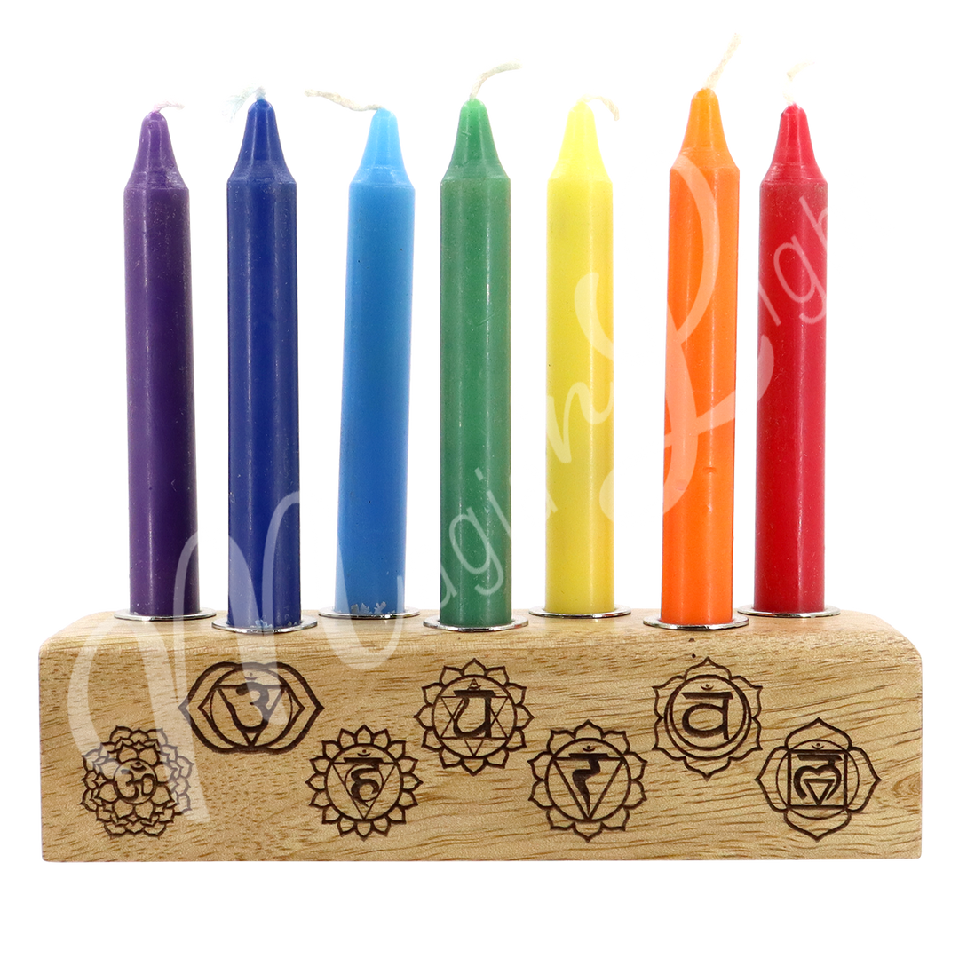 Candle Holder for 7 Mini Candles Engraved w Chakras