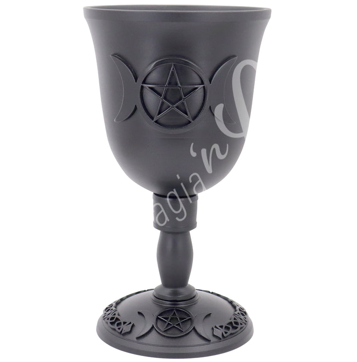 Cast Iron Chalice with a triple moon pentacle both on the front and the foot.