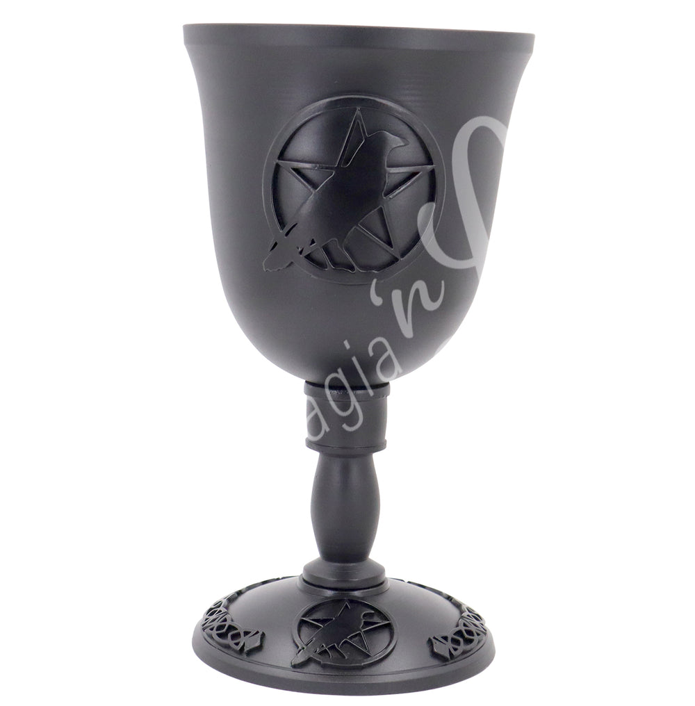Cast Iron Chalice with a raven in a pentacle both on the front and the foot.