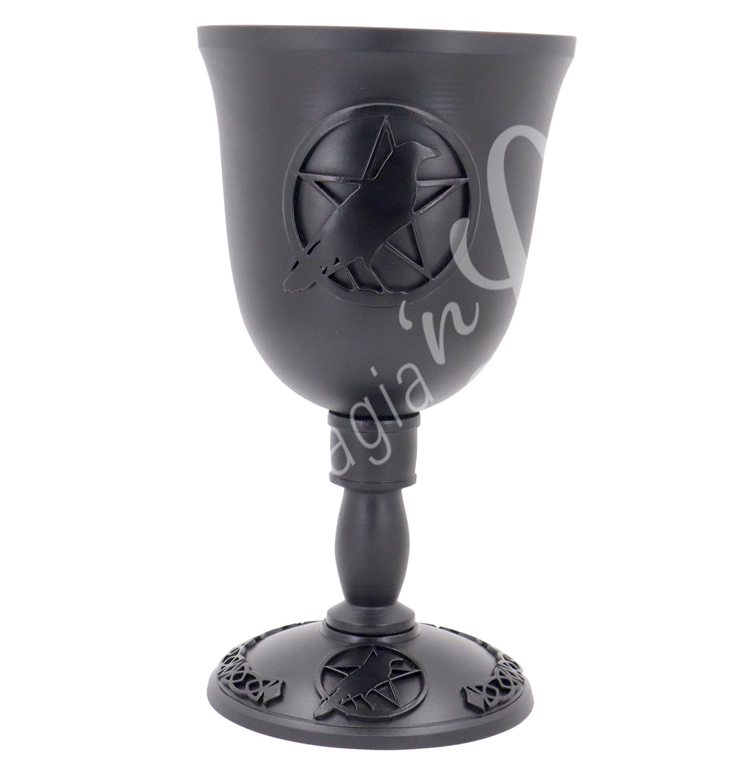 Cast Iron Chalice with a raven in a pentacle both on the front and the foot.