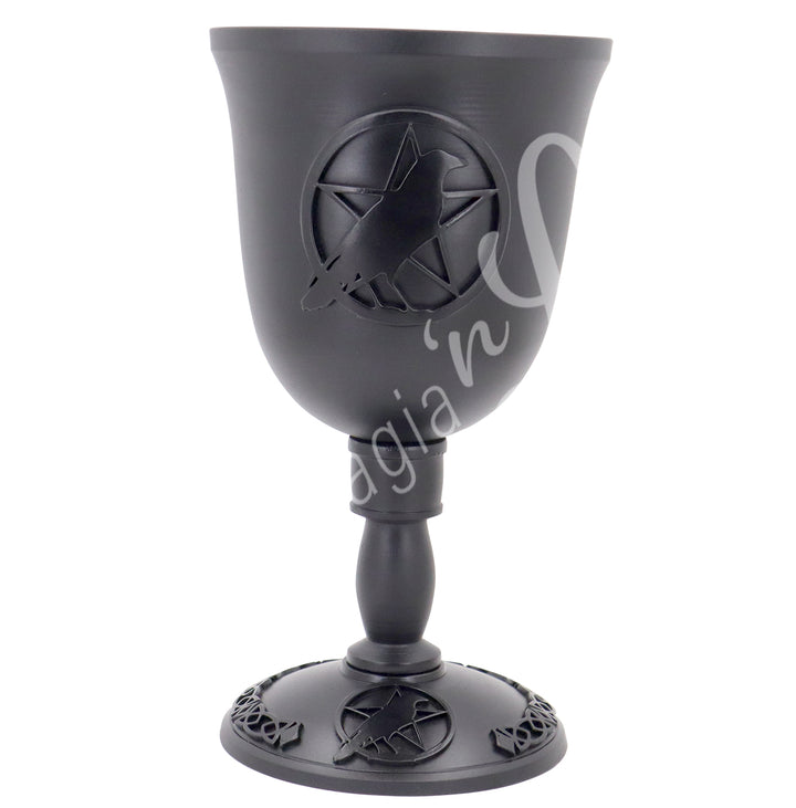 Cast Iron Chalice with a raven in a pentacle both on the front and the foot.