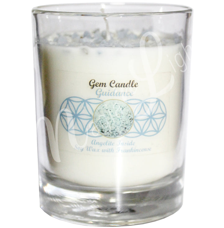 GUIDANCE CANDLE FRANKINCENSE WITH ANGELITE 4"H X 3.25"DIA