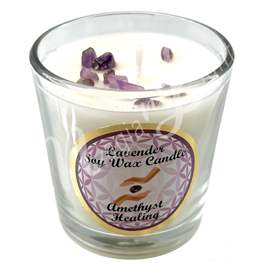 VOTIVE CANDLE LAVENDER WITH AMETHYST HEALING 2.25-2.5"H X 2.25"DIA