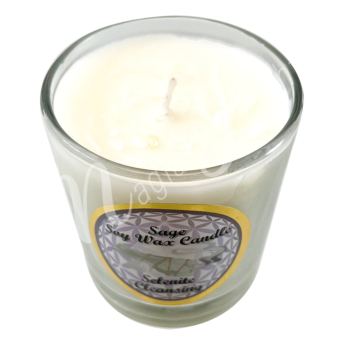 VOTIVE CANDLE SAGE WITH SELENITE CLEANSING 2.25-2.5"H X 2.25"DIA